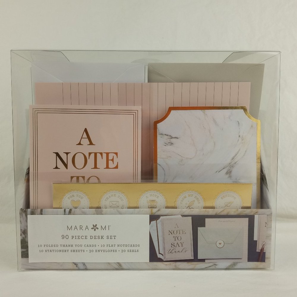 New 90 Pc Mara-MI Desk Set Stationary Kit Marble Shabby Cottage Chic Thank You